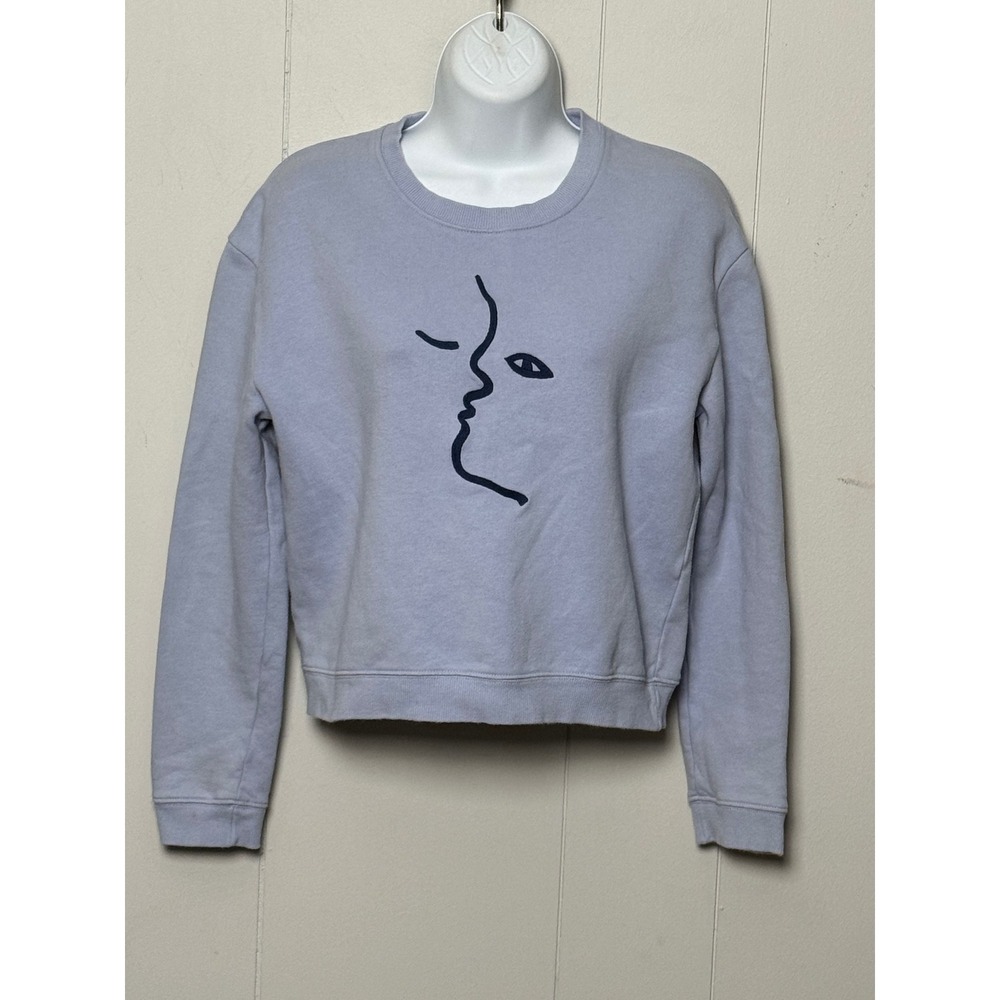 Paloma Wool Women's Blue Line Art Face Graphic Sweatshirt Crewneck Size Medium